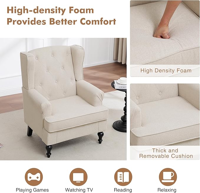 Accent Chair for Living Room, Mid Century Modern Upholstered Armchair, Wingback - Image 4