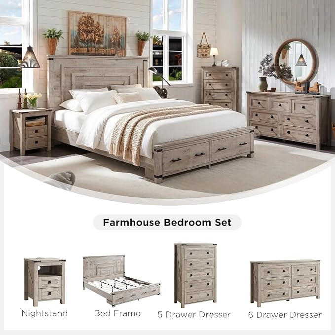 T4TREAM Farmhouse Nightstand Set of 2, Rustic End Table - Image 6