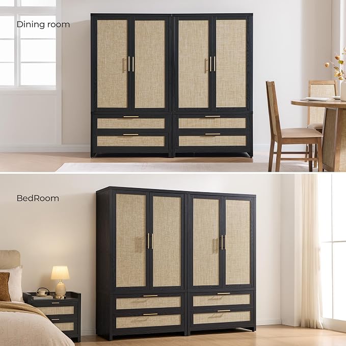 SICOTAS Armoire Wardrobe Closet, Larger Rattan Armoires Wardrobe Cabinet - Image 7
