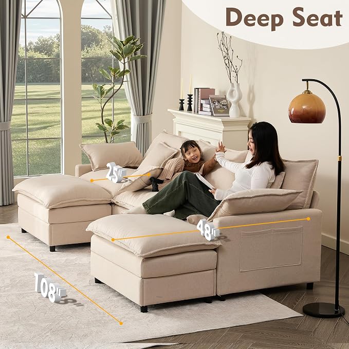 GOSUHI 108" U Shaped Couch, Modular Sectional Sofa, 3-Seater Comfy Cloud Couch - Image 5