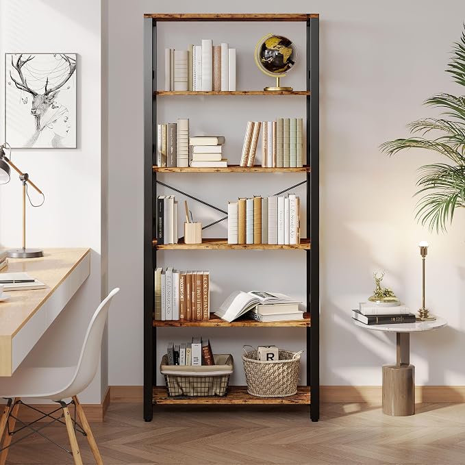 IRONCK Bookshelf, 31.5in Wide Shelf 6 Tier Bookcase, 110lbs/shelf Vintage - Image 7