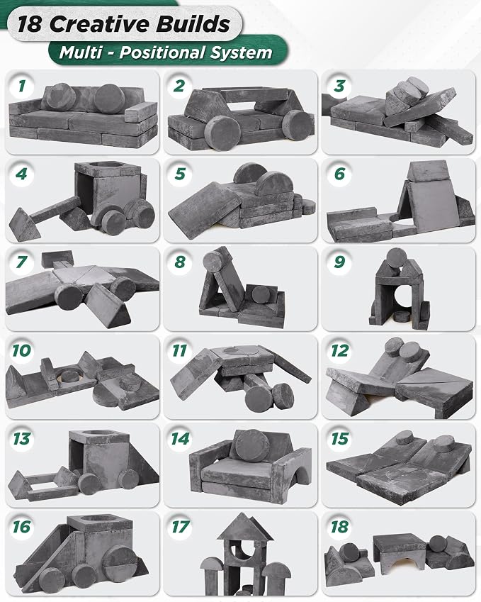 Lunix LX15 14pcs Modular Kids Play Couch, Design-Patent Child Sectional Sofa - Image 7