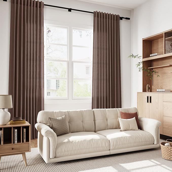 Cappuccino Curtains 108 Inches Long, Back Tab Linen Blend Light Filtering Semi - Image 6