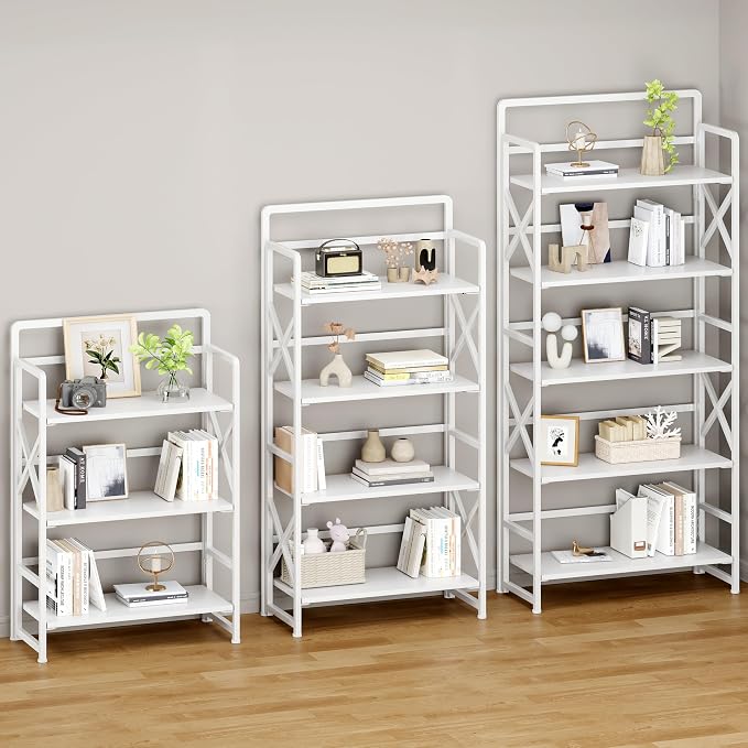 No Assembly Folding Bookshelf, 5 Tiers Vintage Wood Collapsible Book Shelf - Image 5