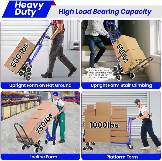4-in-1 Hand Truck Dolly Heavy Duty Industrial Convertible, 1000 LBS Stair - Image 2