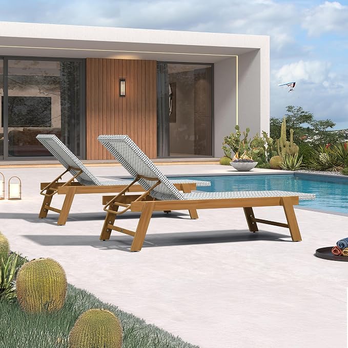 PURPLE LEAF Extra Large Patio Chaise Lounge 2 Pieces French Outdoor Wicker - Image 3