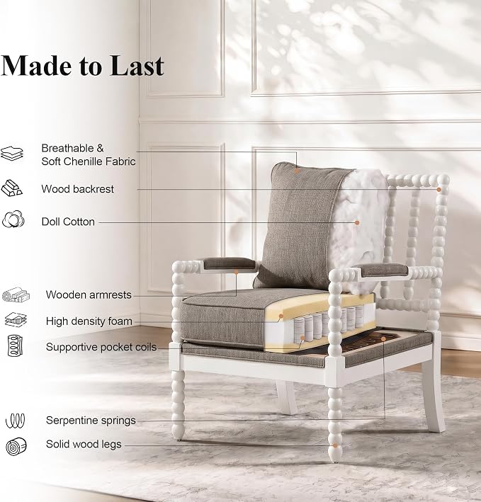 DUHOME Linen Fabric Spindle Accent Chair - Image 6