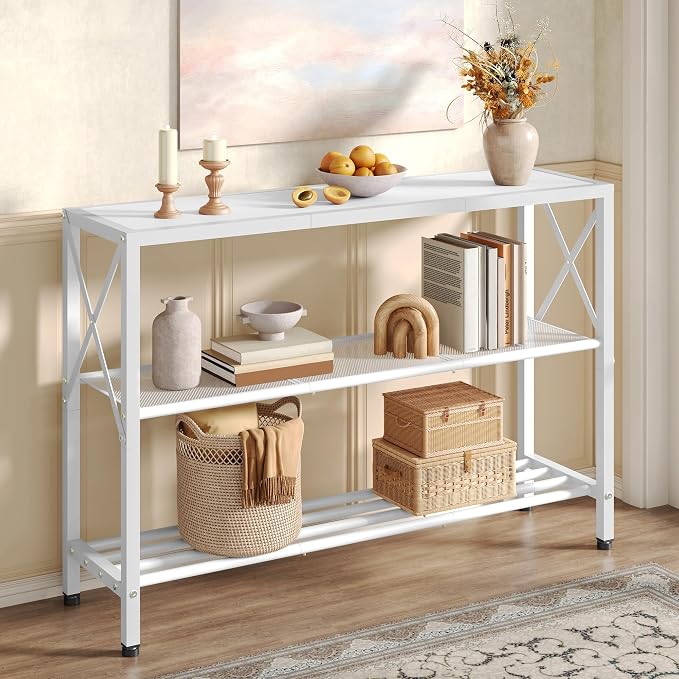 Hoctieon White Industrial Console Table, 3 Tier Entryway Tables, Hallway Desk by Hoctieon