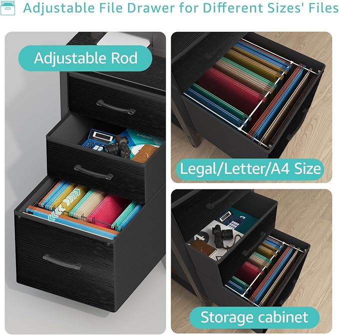Lufeiya Computer Desk with Fabric File Drawers Cabinet, 55 Inch Reversible Home - Image 6