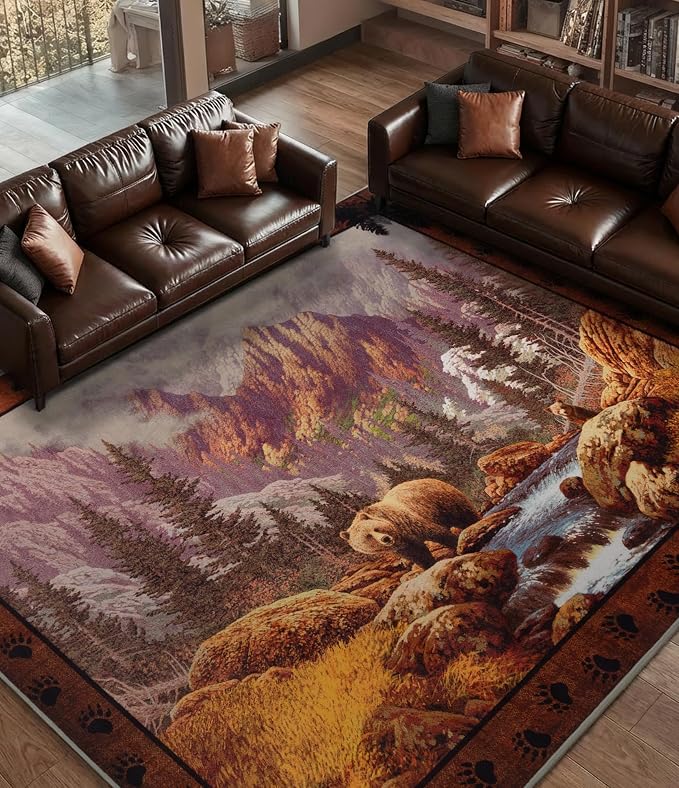 YIHOUSE Rustic Cabin Area Rug for Bedroom 4x6, Machine Washable Forest Bear Rug - Image 8