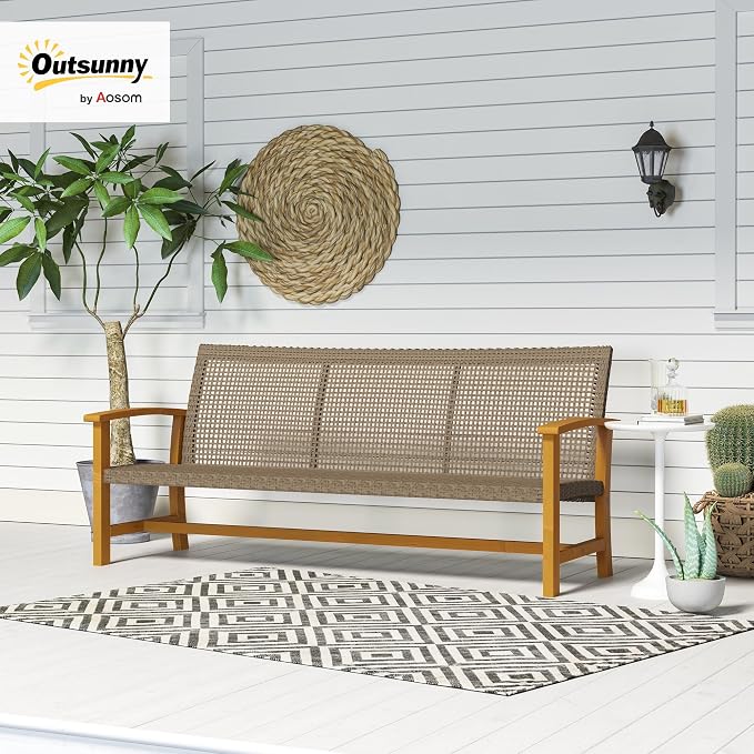 Outsunny Wicker Outdoor Couch, 3-Seat Rattan Outdoor Patio Sofa, 1000 lbs. - Image 2