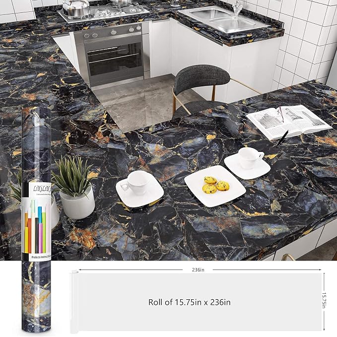 Black Marble Contact Paper Waterproof Removable Peel and Stick Wallpaper Film - Image 5