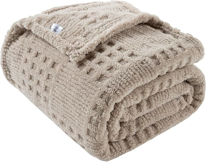 50x70 Inch Waffle Brown Throw Blanket -Fluffy Fleece, Neutral Tan Color by Unknown