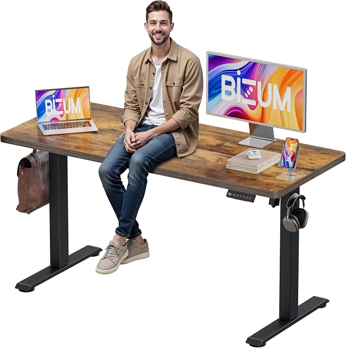 BIZUM Electric Standing Desk, Rustic Brown Sit to Stand Desk Memory Gaming by Unknown