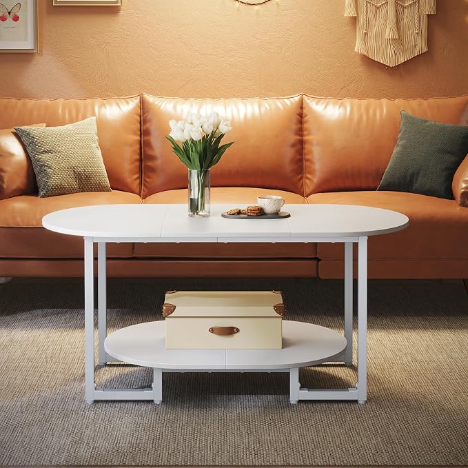 HOOBRO Coffee Table for Living Room, Oval Small Coffee Table - Image 5