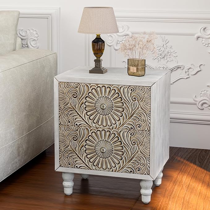 HOMPUS Fully Assembled Nightstand Set 2, 2-Drawer Farmhouse Nightstand Set of 2 - Image 2