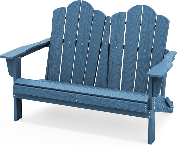 SERWALL Outdoor Folding Adirondack Bench, HDPE All-Weather Adirondack Loveseat by SERWALL