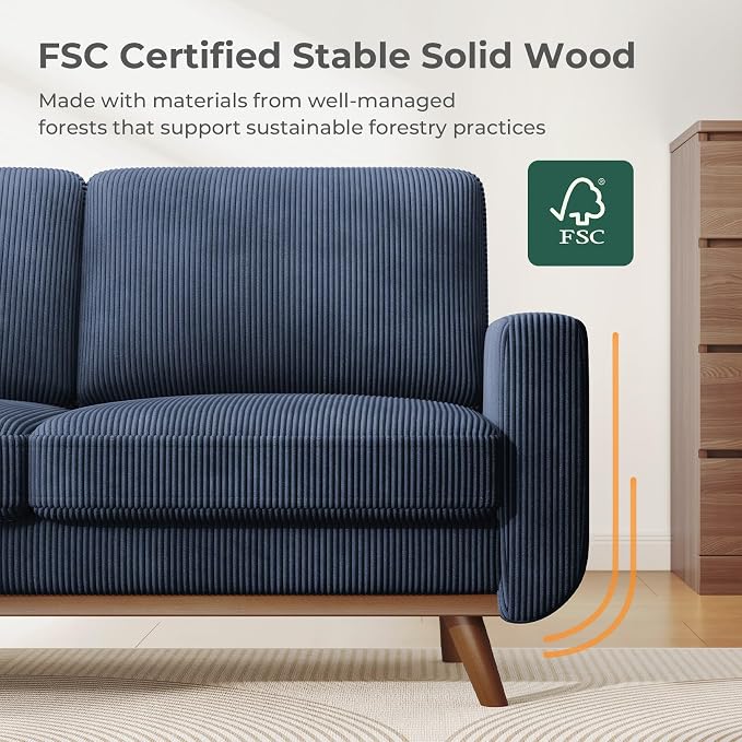 Vesgantti 68" Loveseat Sofa Dark Blue, Comfy Corduroy Couch - Image 3