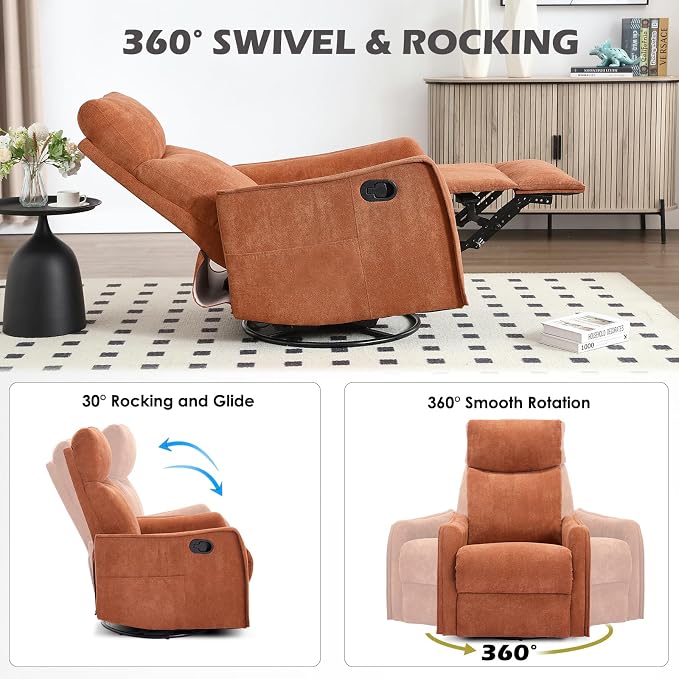 Trustyue Swivel Rocker Recliner Chair, 360° Swivel Recliner - Image 7