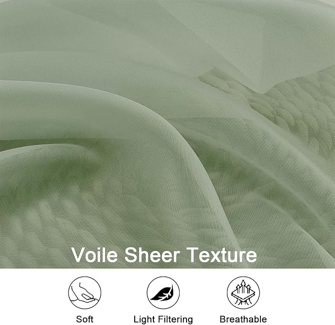 OWENIE Sage Green Sheer Curtains 120 Inches Long 2 Panels Set, Airy Lightweight - Image 3