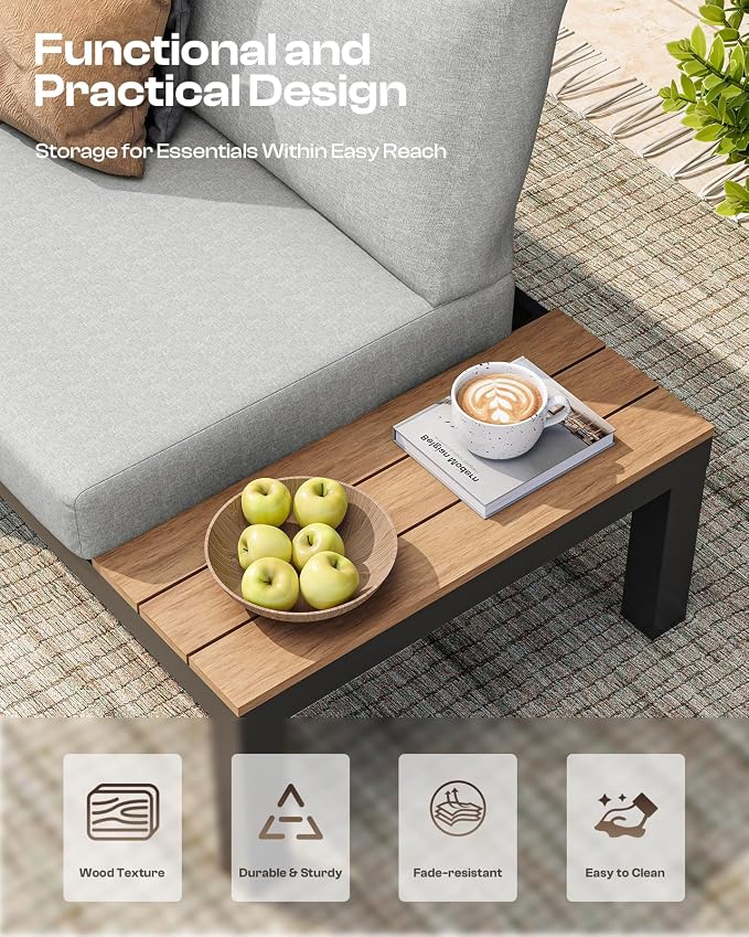 Aluminum Outdoor Patio Sofa Set, 2 Seats Modular Sectional Reclining Loveseat - Image 5