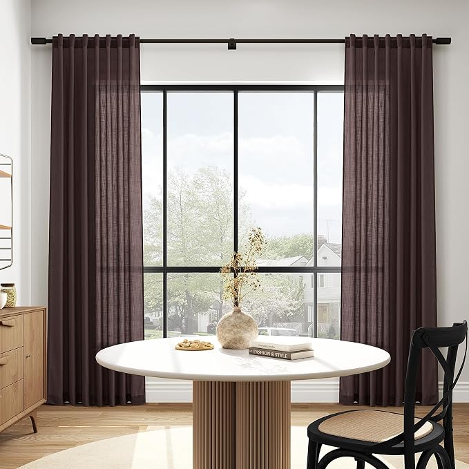 Coffee Brown Extra Long Linen Curtains 120 Inch - Image 5