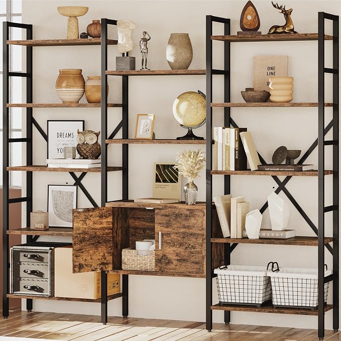 INNOD 70" Triple 5 Tier Book Shelf, Large Industrial Bookcase - Image 3