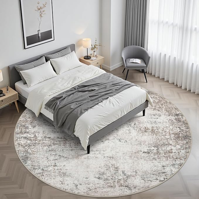 Round Area Rug for Living Room: 8 ft Washable Modern Abstract Soft Thin Rug - Image 2