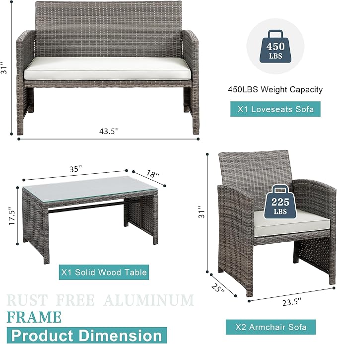 SUNLEI Patio Furniture Set 4 Piece Outdoor Furniture Set, PE Rattan Wicker - Image 2