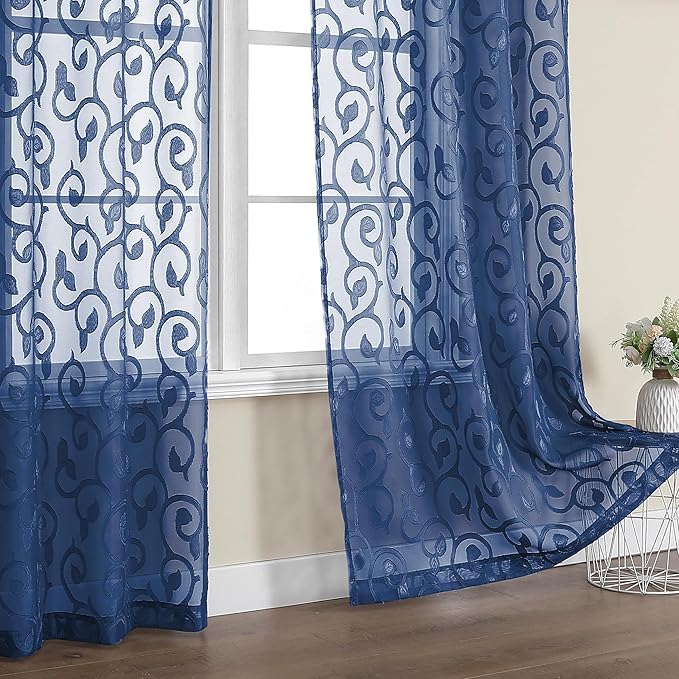 OWENIE Furman Blue Sheer Curtains 96 inches Long by OWENIE