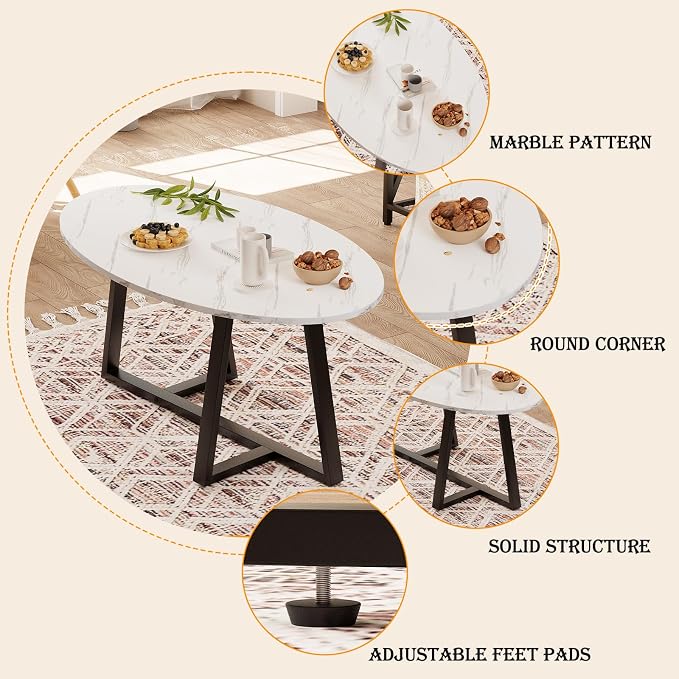 Wolawu Coffee Table Small Oval Table, Modern Center Tea Tables - Image 9