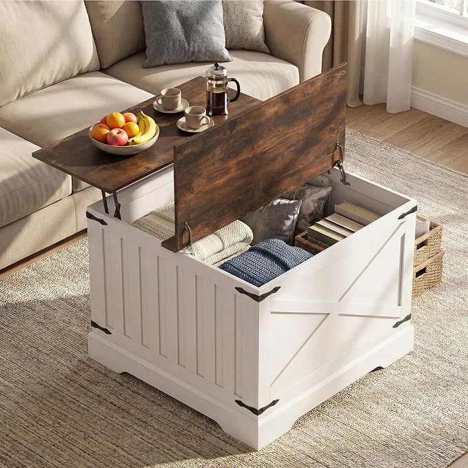 Giantex Farmhouse Lift Top Coffee Table, 31.5" Square Wood Center Table - Image 9