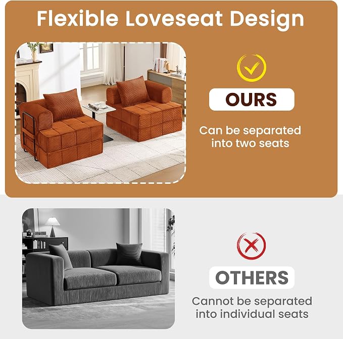 Korser Folding Convertible Sofa Bed, Corduroy Upholstered Boneless Couch - Image 9