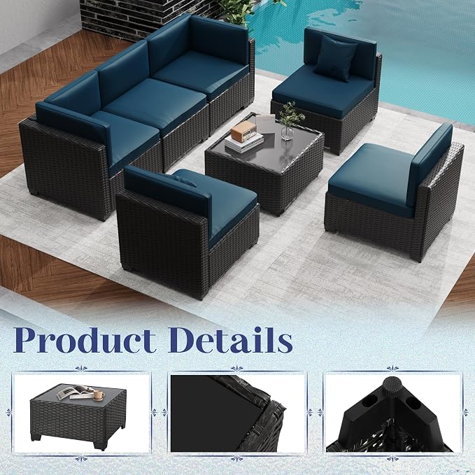 KIGOTY Patio Furniture Set, 14 Pieces Modular Outdoor Sectional Sofa, PE Rattan - Image 4