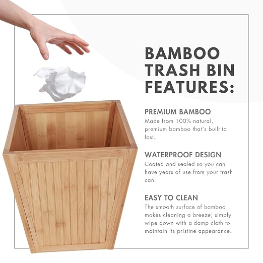 ToiletTree Products 100% Bamboo Wooden Wastebasket Trash Can - Image 3