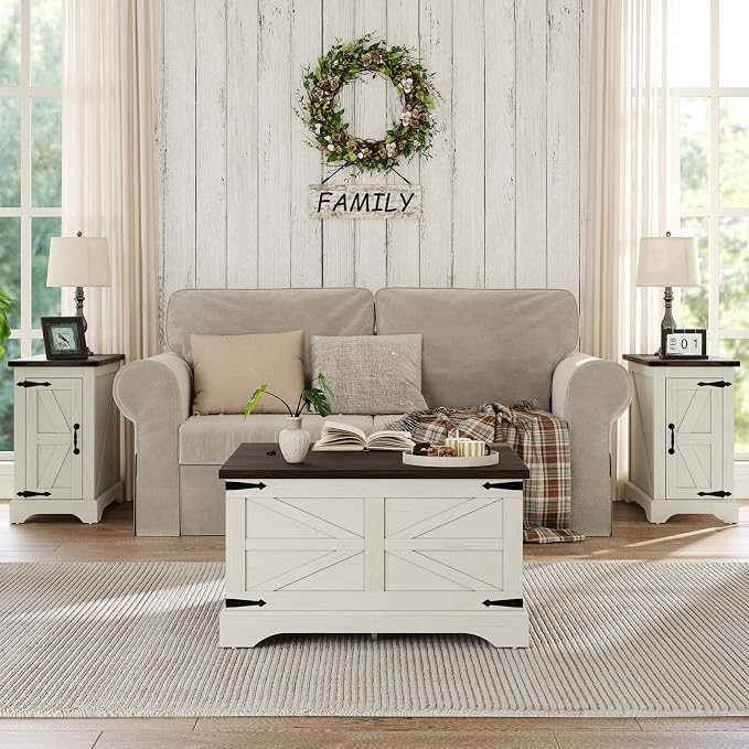 Furnideco Farmhouse Lift Top Coffee Table, Square Wood Center Table - Image 5
