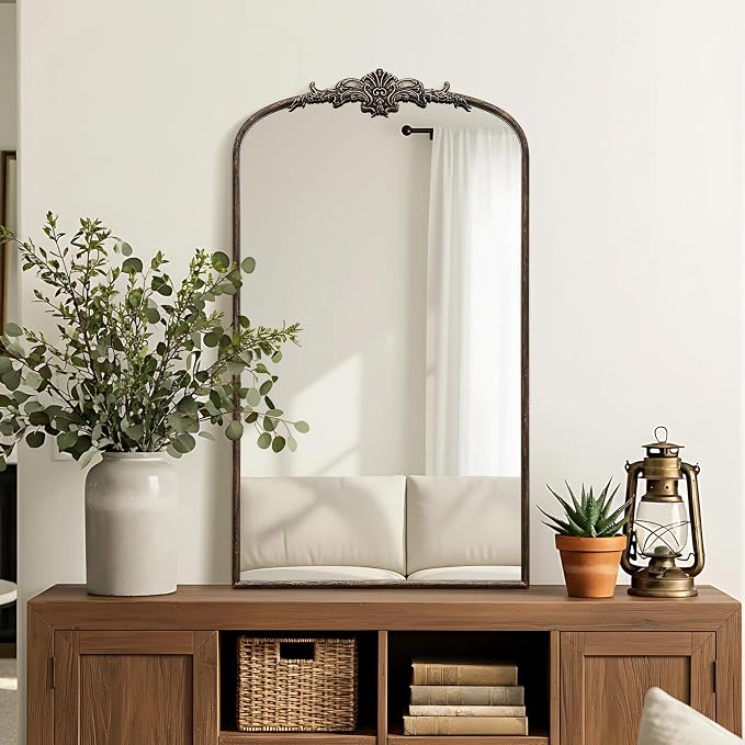 Besdomus Vintage Black Arched Mirror: 24"x42" French Large Arch Black Antique - Image 5