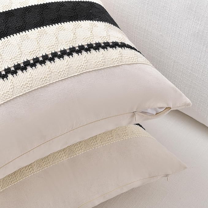 Fancy Homi Set of 1 Boho Black Decorative Throw Pillow Cover 22x22 Inch - Image 3
