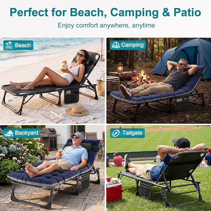 ABORON Heavy Duty Tanning Chair, 5-Gear Outdoor Folding Chaise Lounge Chair - Image 5