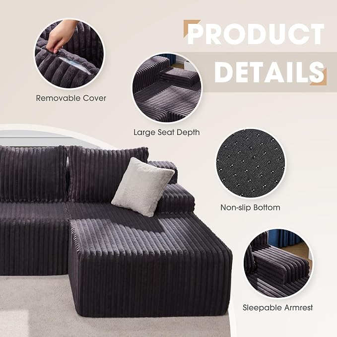 Modular Sectional Sofa Couches L-Shape Couch 3 Seat Modular Sofa Memory Foam - Image 7