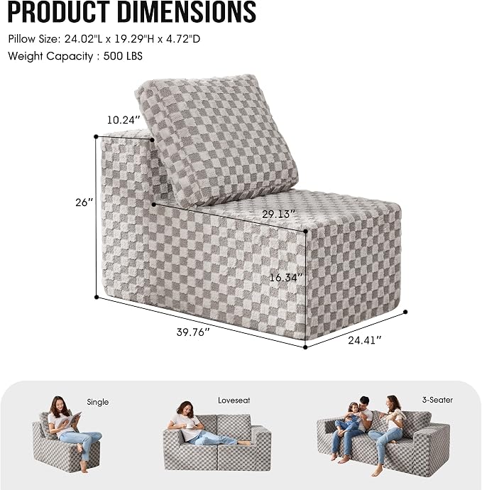 Single Sofa 1 Seat Couch with Deep Seat Memory Foam Cloud Chair with Pillows - Image 2