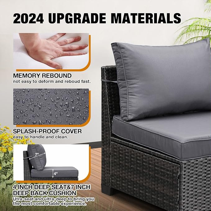 JOYURE 8 Pieces Patio Furniture Set All-Weather Outdoor Wicker Sectional - Image 4