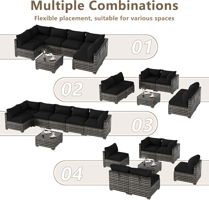 LOUVIXA 7 Piece Outdoor Patio Furniture Set, Outdoor Sectional Sofa, Wicker - Image 3