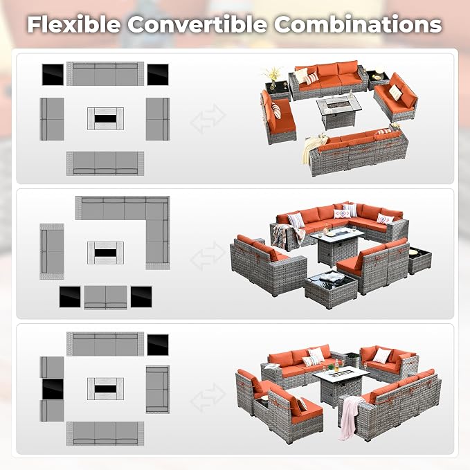ovios 13 Pieces Patio Furniture Set, Outdoor Wicker Sectional Sofa - Image 2