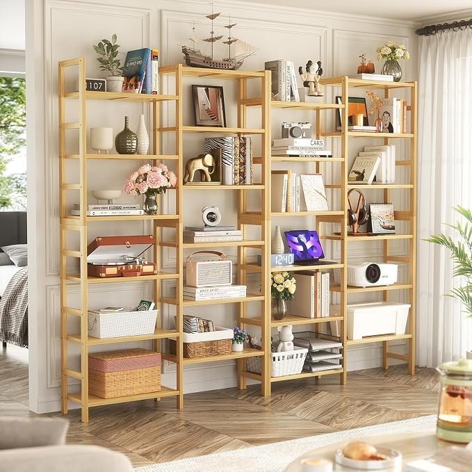 Homykic Double Wide Bamboo Bookshelf, 6-Tier Large Open Bookcase - Image 4