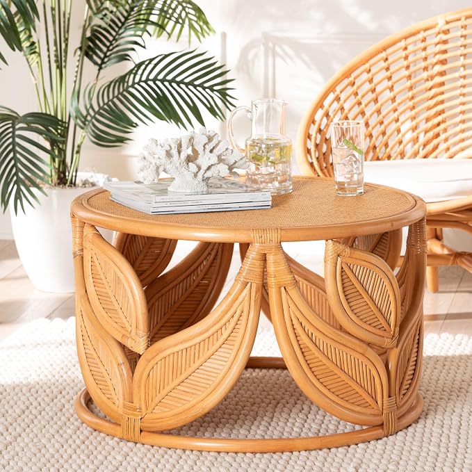 Bali & pari Raflesia Modern Bohemian Natural Rattan Coffee Table - Image 2