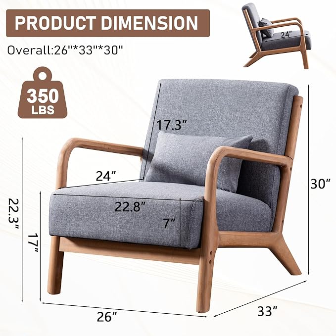 ANJ Mid Century Modern Accent Chairs Set of 2, Comfy Fabric Reading Chair - Image 2