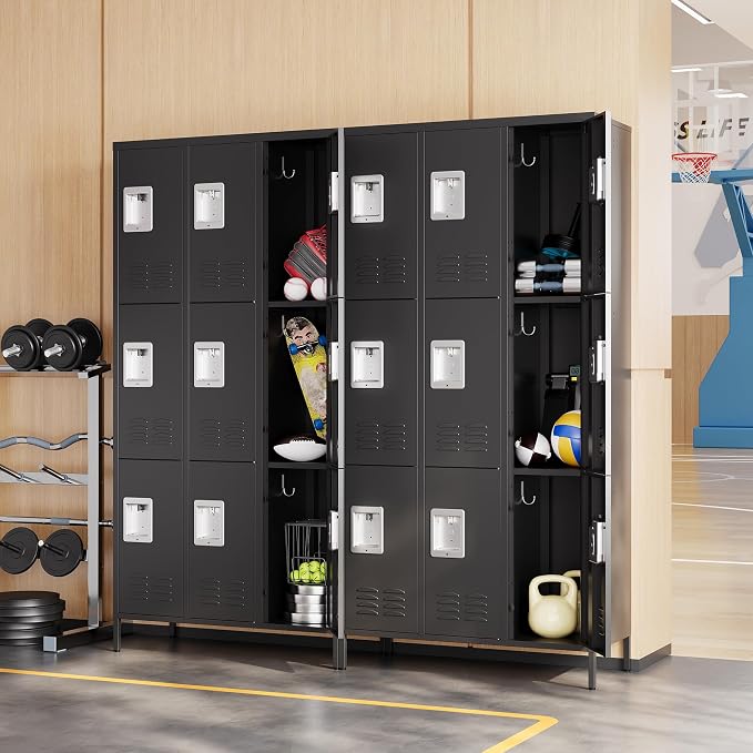 Metal Locker with 9 Doors Employees Locker, Metal Storage Locker with Hooks - Image 2