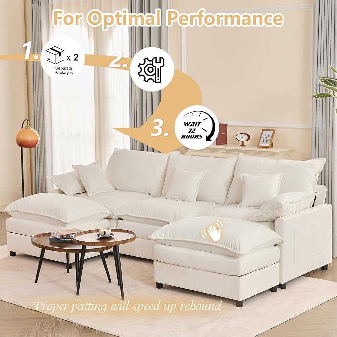 GOSUHI 108" U Shaped Couch, Modular Sectional Sofa, 3-Seater Comfy Cloud Couch - Image 6