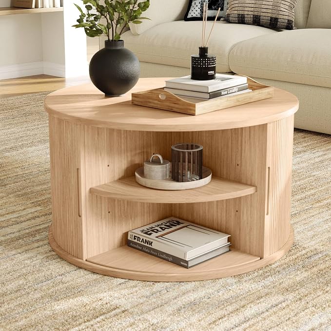 LINSY HOME Round Coffee Table, 31.5" Drum Coffee Table - Image 2